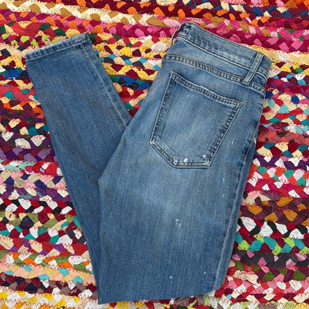 Current Elliott Distressed Paint Splatter Low Rise Zip Fly Skinny Jeans